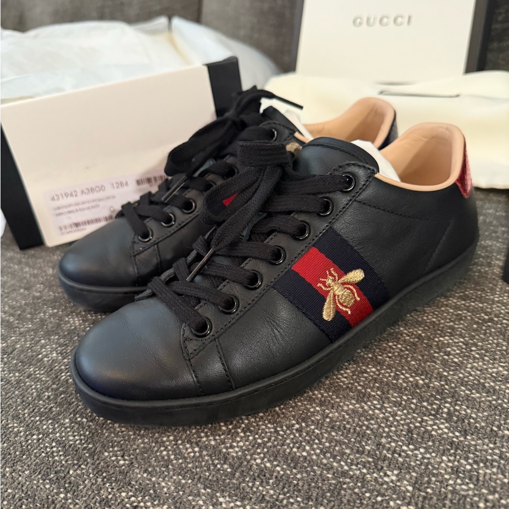 Gucci Black Leather Ace Sneakers